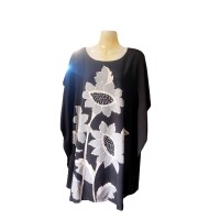 Black Hand Drawn Sun Flower Batik